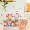 Floral Flower Pot with Butterfly Wall Stickers, Removable Anti-Static Waterproof Self-Adhesive PVC Decals for Living Room Bedroom Kitchen Decoration