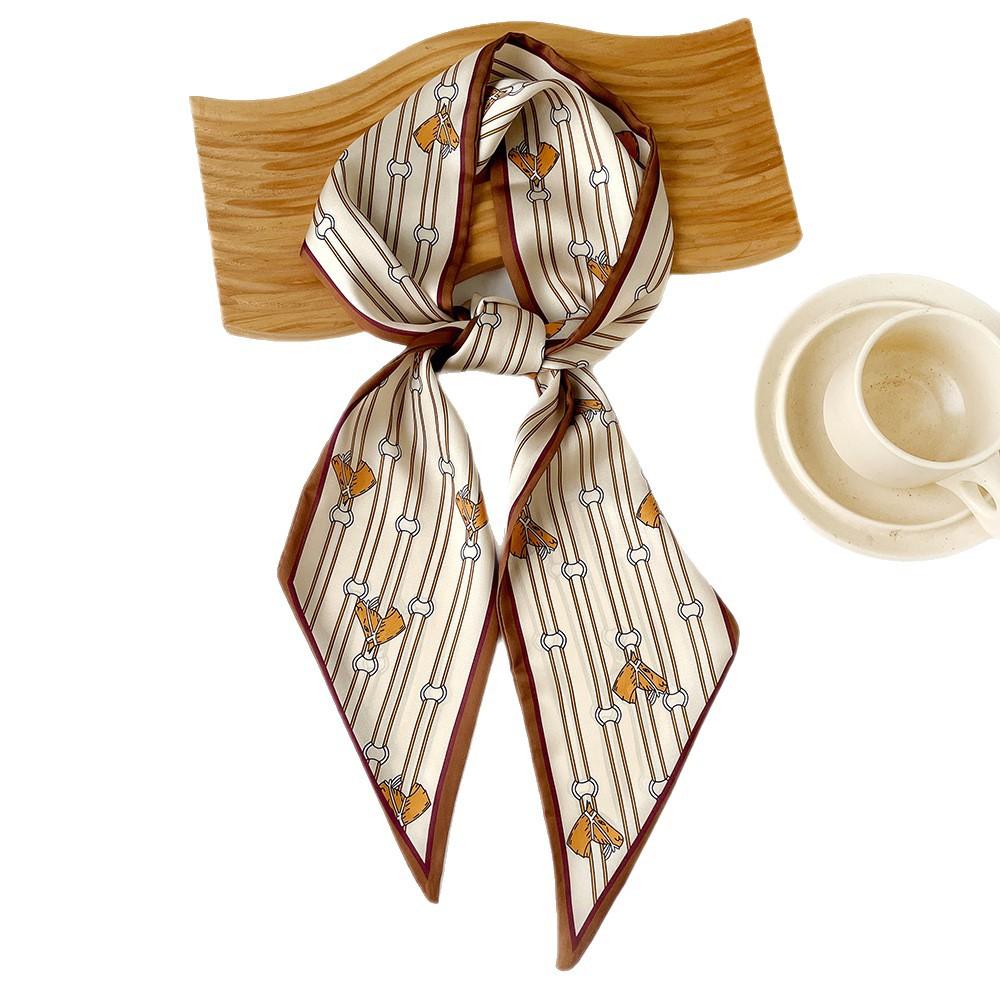 Retro fashion chain scarf long small silk scarf spring and summer matching shirt shirt ribbon French tied hair streamer