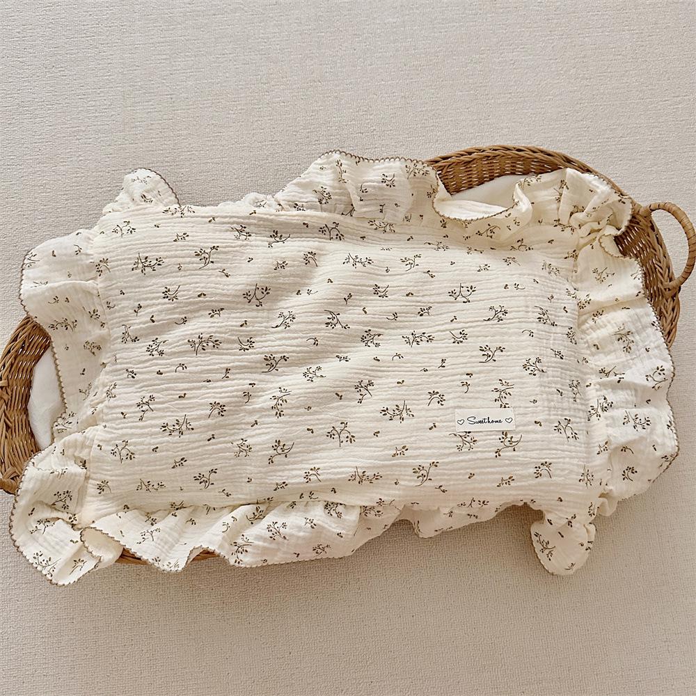 Small Floral Ruffle Lace Double Layer Cotton Gauze Pillowcase for Kindergarten