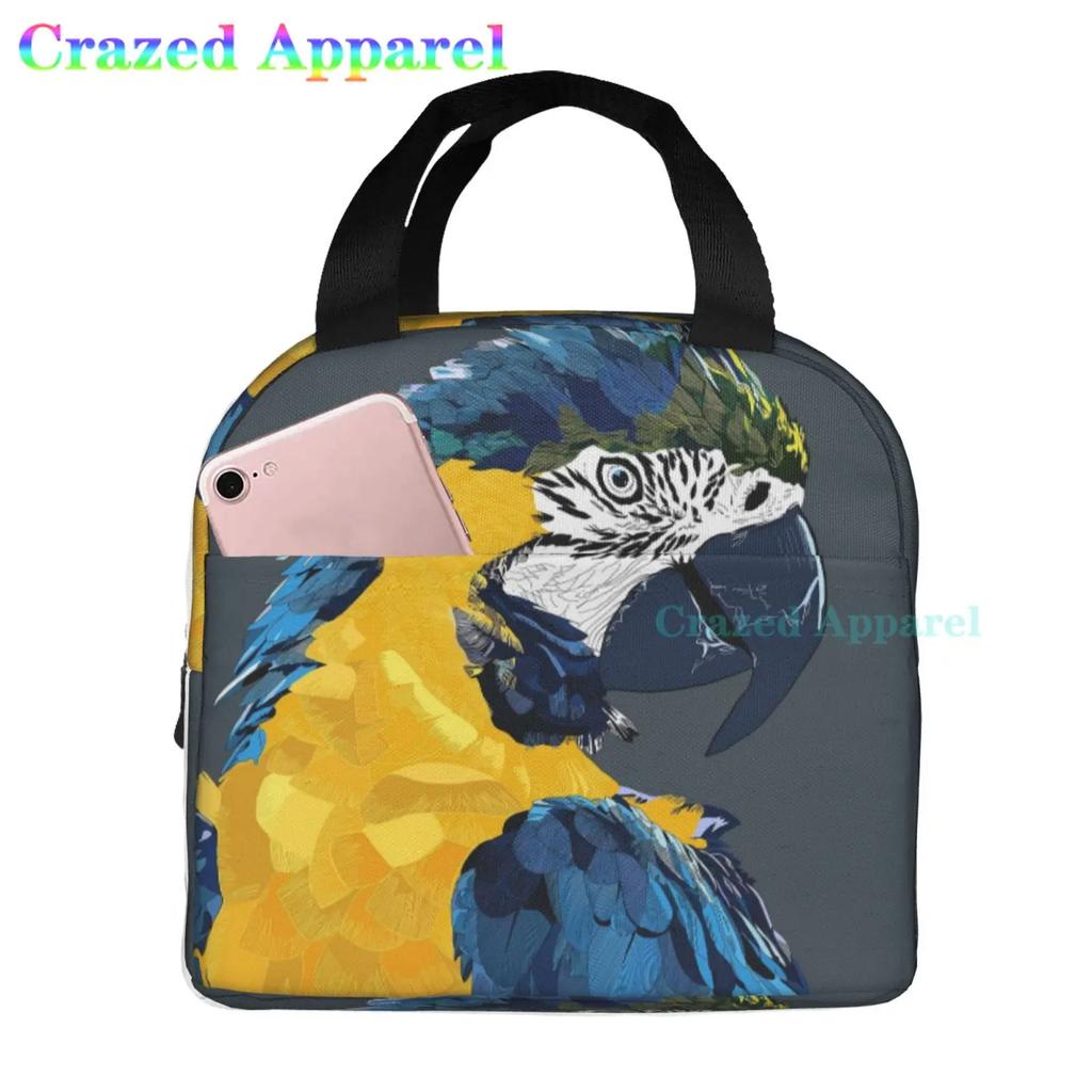 Painted Parrots Birds Plam Tree Oxford Cloth Lunch Bag Tote Lunch Box Reusable Cooler Organizer Bag For Unisex Fishing Picnic