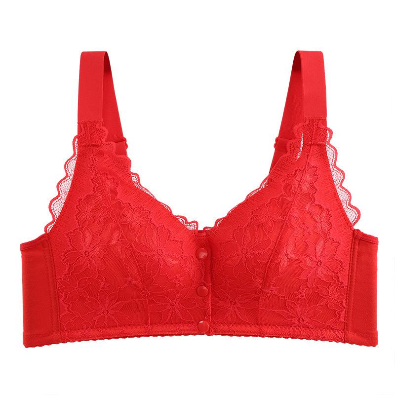 Front buckle middle-aged and elderly bra gathering top support vest bra women's anti-sagging no steel ring fixed cup large size underwear