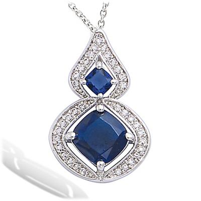 [P1176] - Silver Pendant 'Sissi' Blue White Sapphire (rhodium-plated) - 24x15 Mm