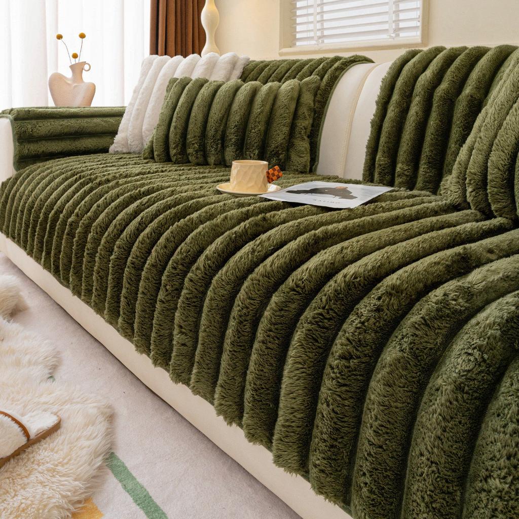 Vintage Plush Sofa Cover Autumn Winter  New Style Mid-Century Thickened Soft Comfortable Sofa Cover Cushion Fixed Non-Slip