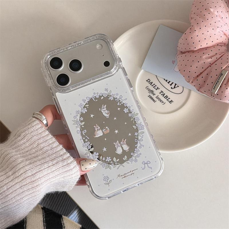 New 2026 Mirror Surface Purple Floral Bunny Phone Case For iPhone 17 Pro 16 15 14 17 Pro Max Glitter Shockproof Cover Girl