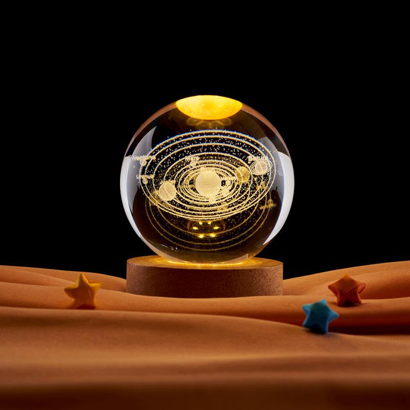 USB Luminous 3D Carved Crystal Ball Ornament Gift As Shown in Image