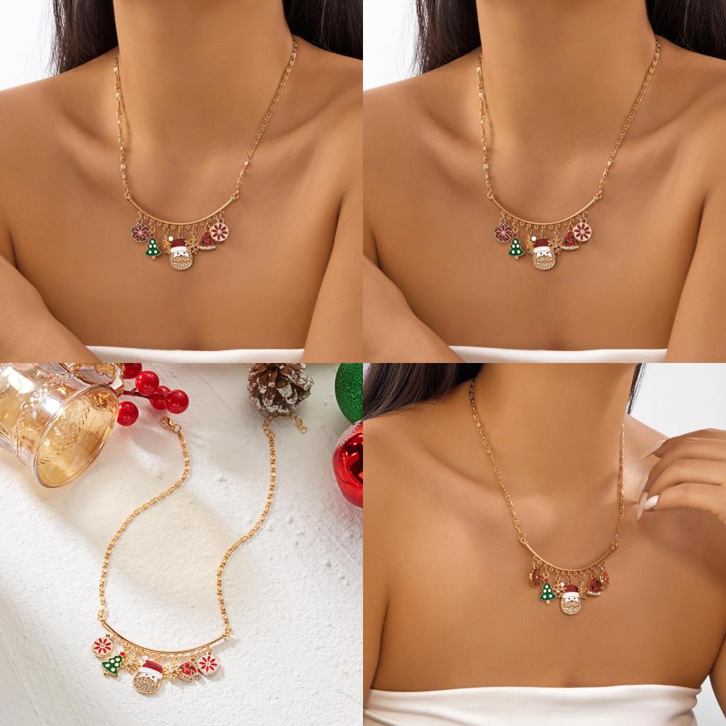 Christmas Tree Santa Snowflake Pendant Necklace With Alloy Chain For Women Holiday Jewelry