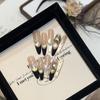 Pure Hand-woven Armor High-end Golden Light-chasing Cat Eye Nail Art Black French Flash Zircon Diamond Fake Nail Sheet