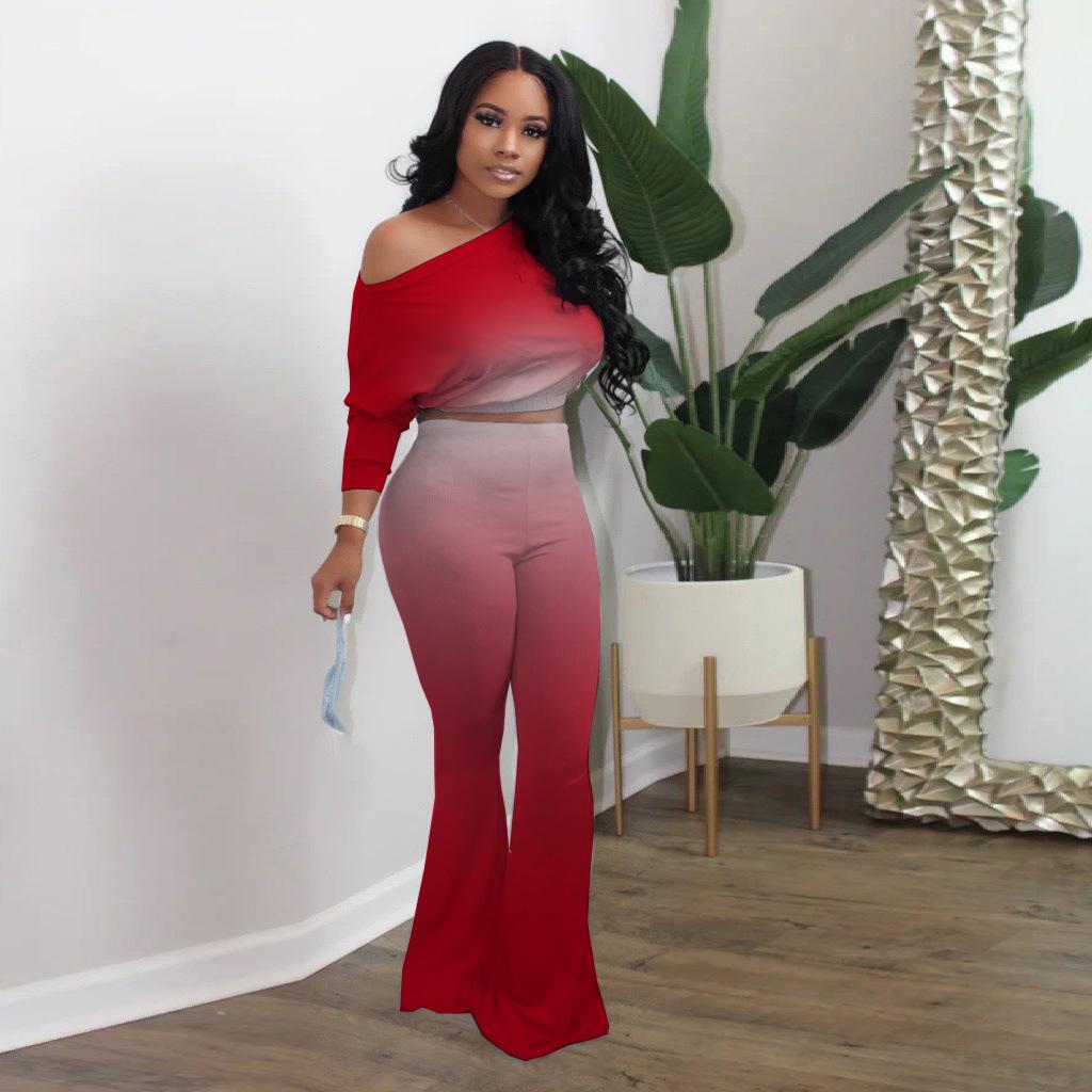 Long Sleeve Crop Tops Flared Pants 