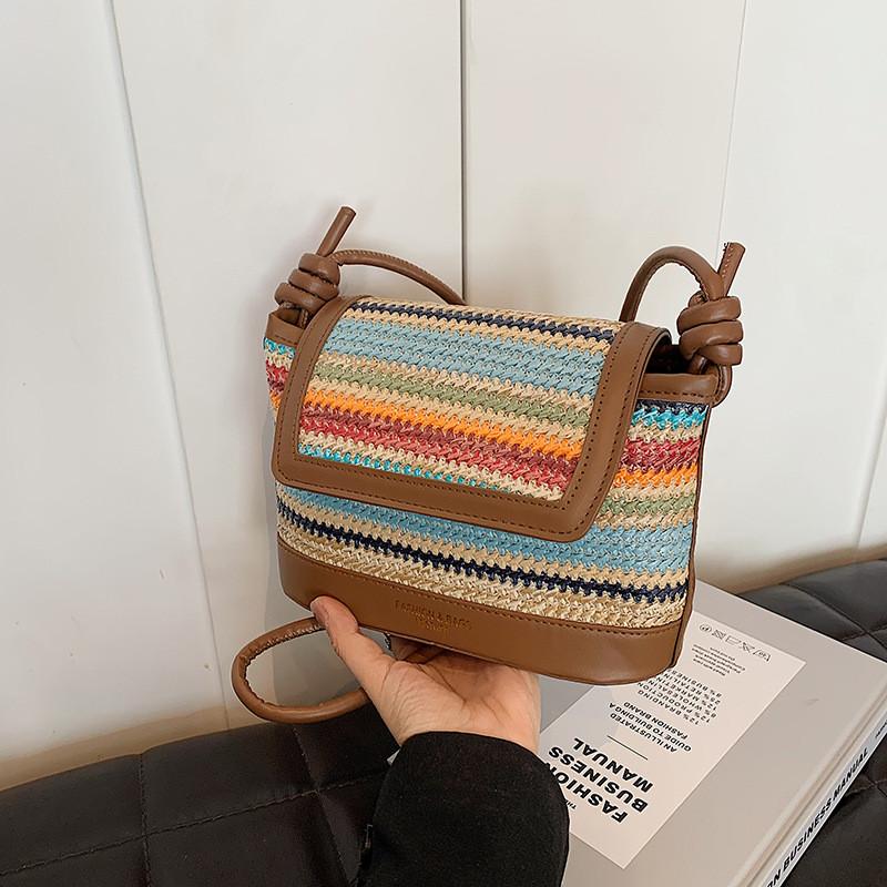 Fashionable Personalized Straw Tote Bag For Women Stylish Casual Mini Square Purse In Khaki Beige Pink Blue Colors