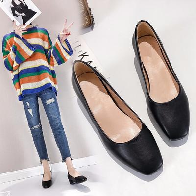 Spring and Autumn Footwear Plus Size Comfortable Square-toe Single Shoes with Flat Bottom Shallow Mouth and Thick Heel Retro Women's Shoes