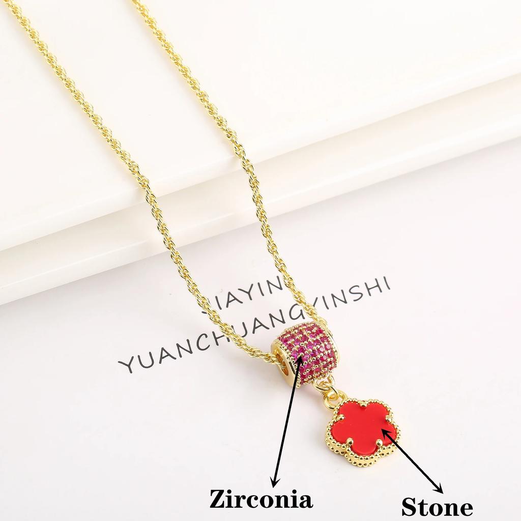 Luxury shiny Zirconia Earrings for women Fashion Five-leaf Flower Earrings Necklace set Classic women's party jewelry Shamrock