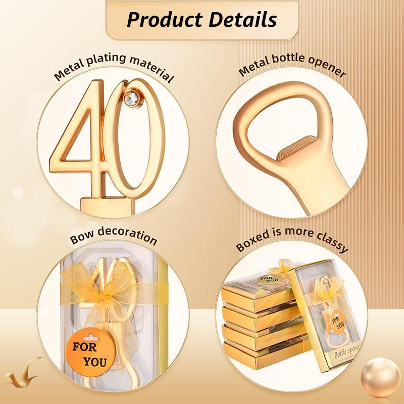 25Pcs Golden Bottle Openers, 40/60/70/80th Birthday Favors - Wedding Party Souvenirs Return Gifts for Guests