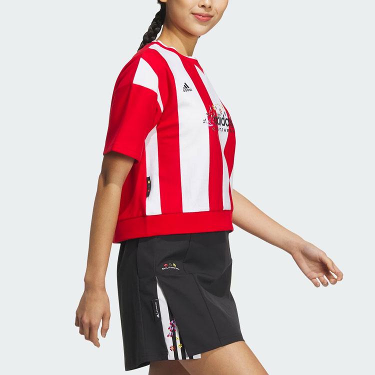 Adidas X Shuting Qiu Co-Branded Alphabet Floral Embroidery Colorblock Casual T-Shirt Women Tops Light-Crimson IM8446