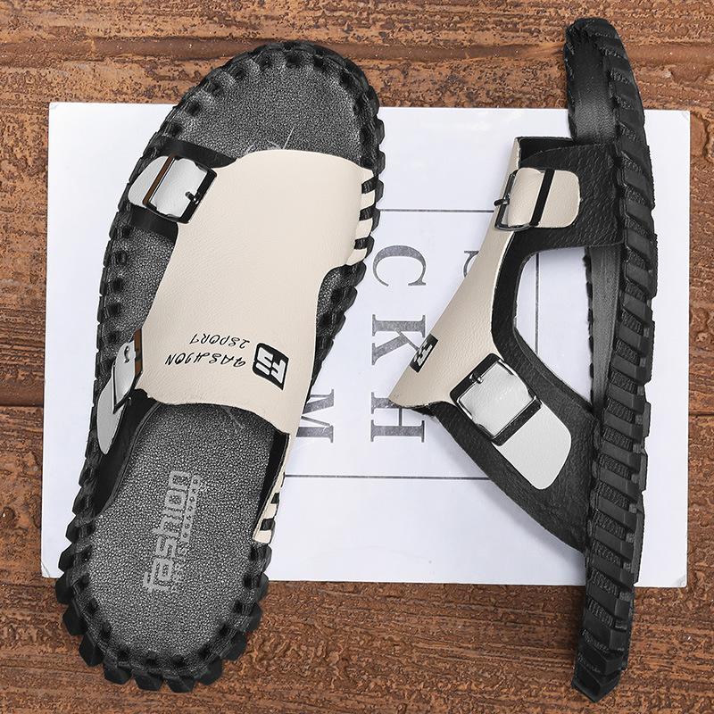 

Sandals men s 2025 summer new outdoor comfortable and fashionable one-pedal open-toe non-slip waterproof beach cool slippers men 44 бежевый