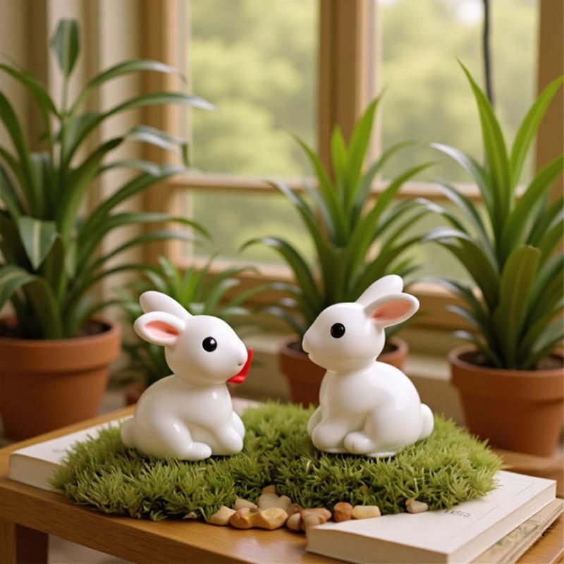Moss Micro Landscape Ornaments: Little Ears White Rabbit Resin Crafts Resin