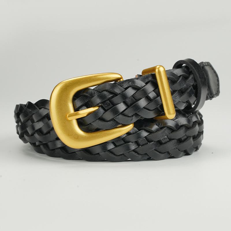 Belt for Women's Head Layer Cowhide Pin Buckle Fashion Casual Knit Pure Cowhide Belt Middle Aged and Young Trousers