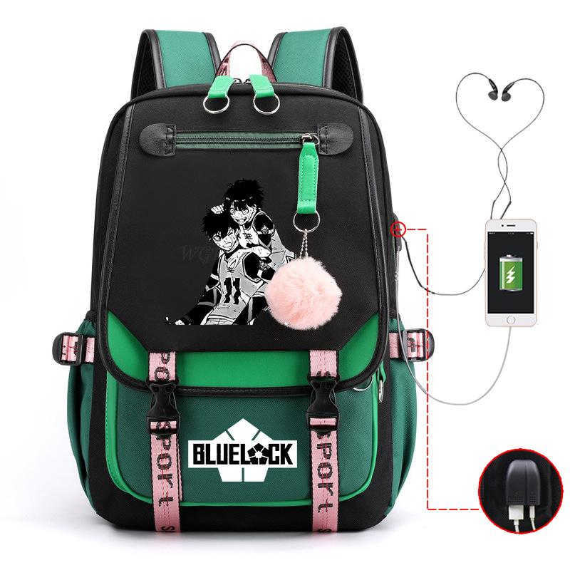 Blaues Gefängnis Anime Schultasche College Stil Große Kapazität Mittelschüler USB Rucksack