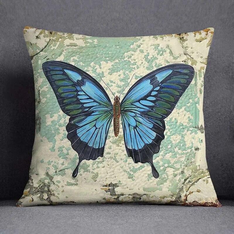 Fronha de almofada quadrada borboleta retrô para decoração de casa e escritório