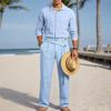 2026 European Men's Casual Loose Linen Lapel Shirt & Long Pants Set - Breathable Cotton Blend