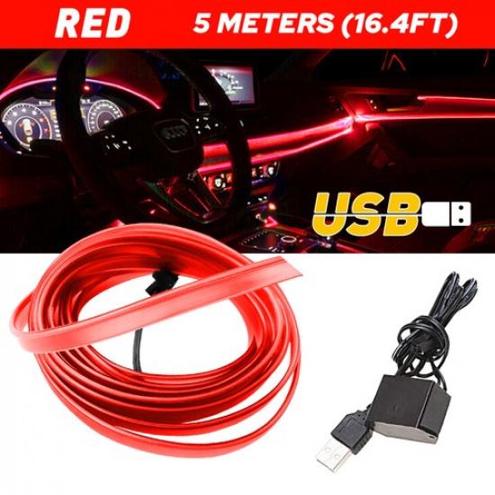 5M Red Interior Wire Atmosphere Strip Light LED Decor Trim Bar USB Waterproof