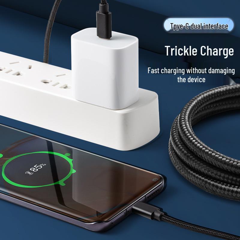 Dual Type-C Fast Charging Nylon Cable for iPhone 15, Samsung, Huawei, and Xiaomi Phones