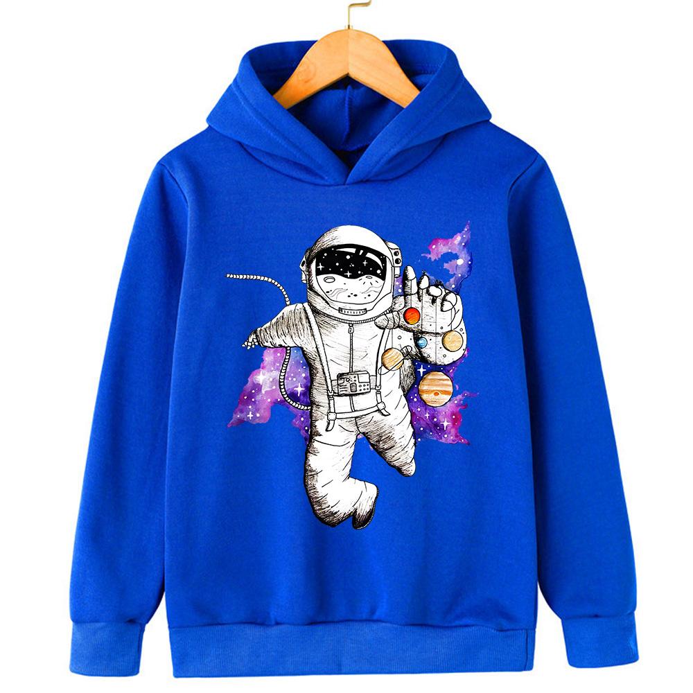 Creative astronaut pattern printed children's autumn college style fleece hooded sports hoodie