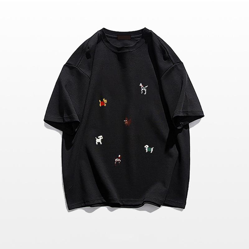 Pure cotton cartoon short-sleeved t-shirt women's new summer loose front shoulder design sense niche American half-sleeved top