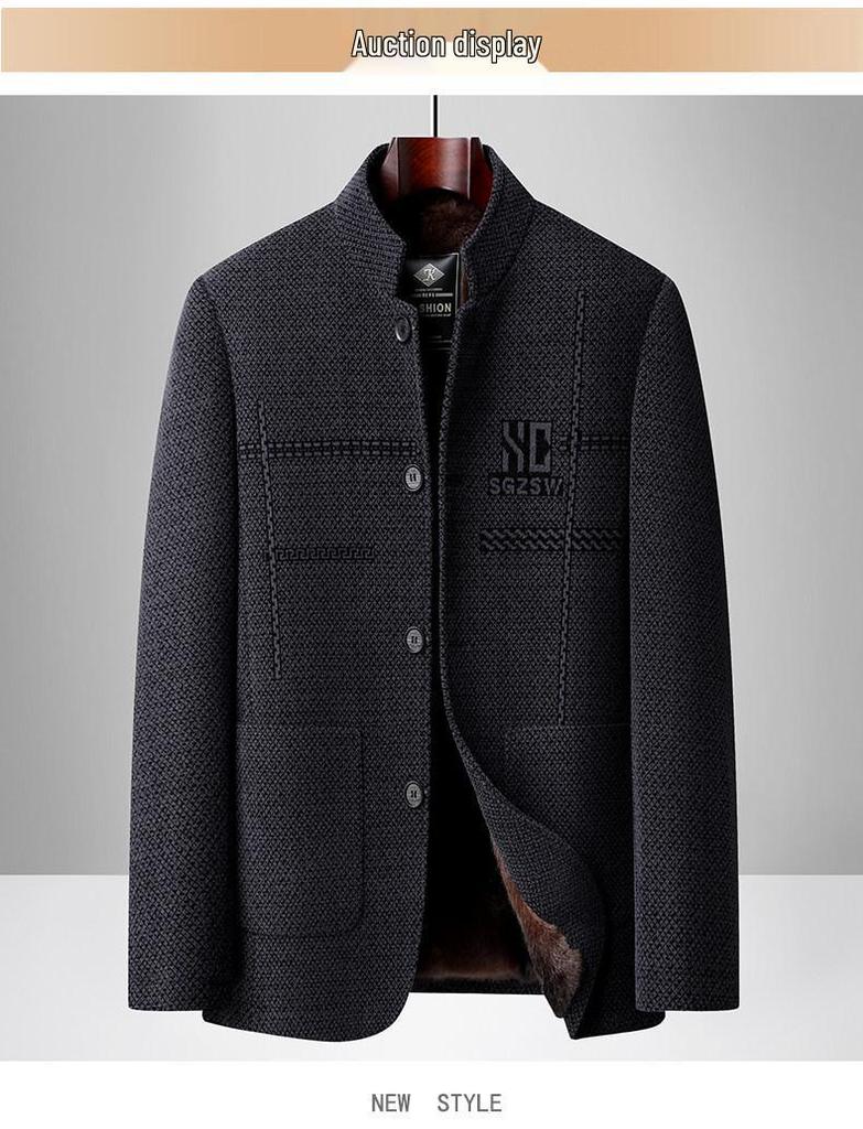 2025 Bestselling Dad Style Woolen Coat: Thick Chenille Stand-Up Collar Jacket for Middle-Aged & Elderly, Autumn/Winter Collection