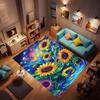 Customizable sunflower pattern non-slip rug, soft flannel, washable, non-slip backing, suitable for living rooms, bedrooms, bath