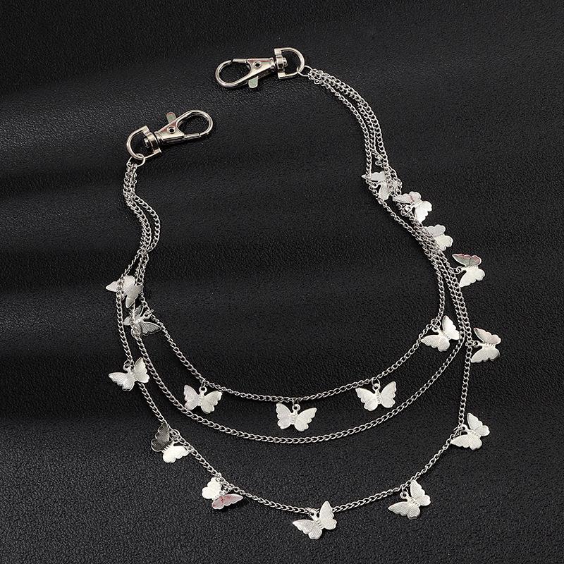 Punk Butterfly Belt Waist Chain Women Pants Multi Layer Hiphop Keychain Jewelry