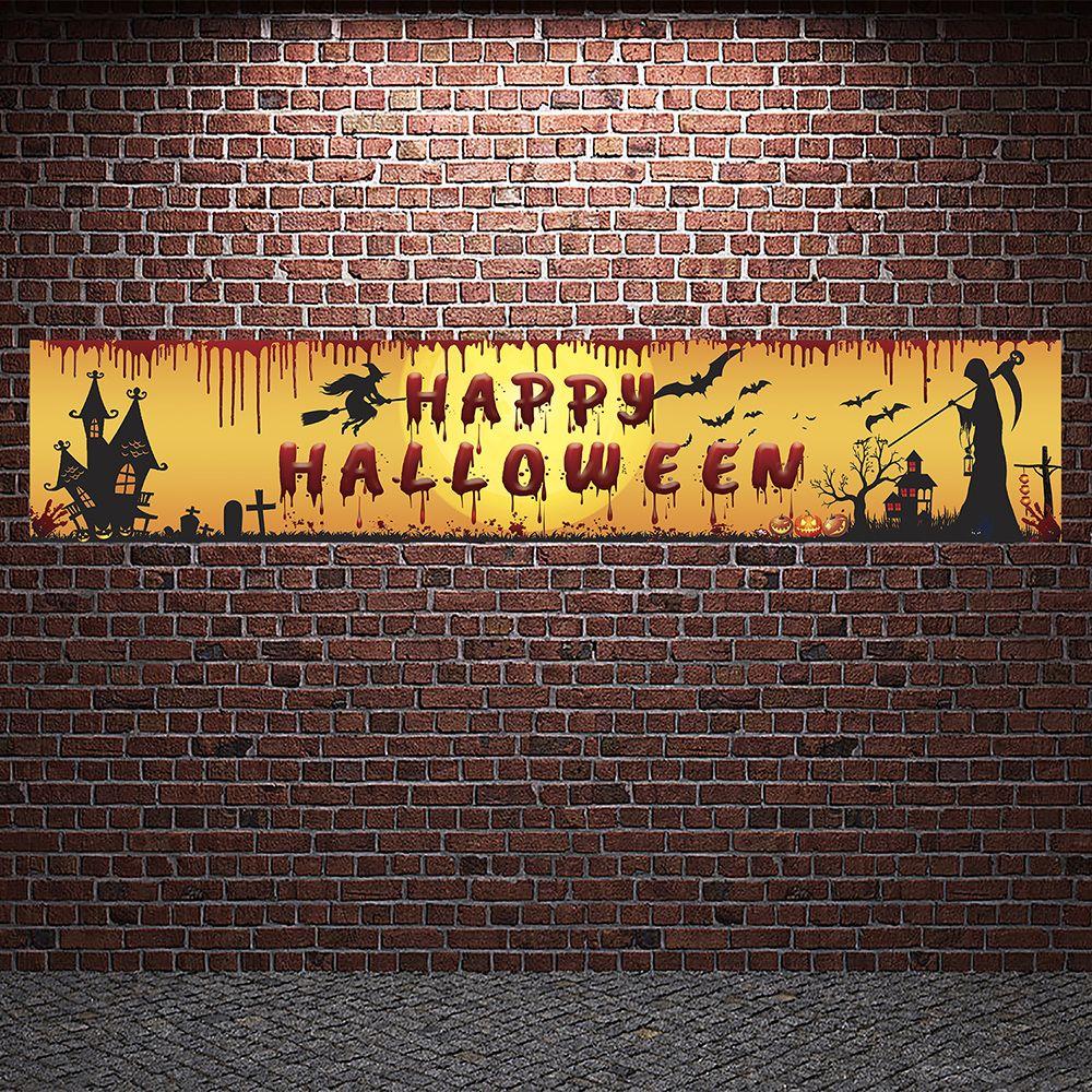 250cm/8.2Ft Happy Halloween Indoor Outdoor Yard Hanging Decor Halloween Banner Flag Banner Halloween Decorations Pull Flag