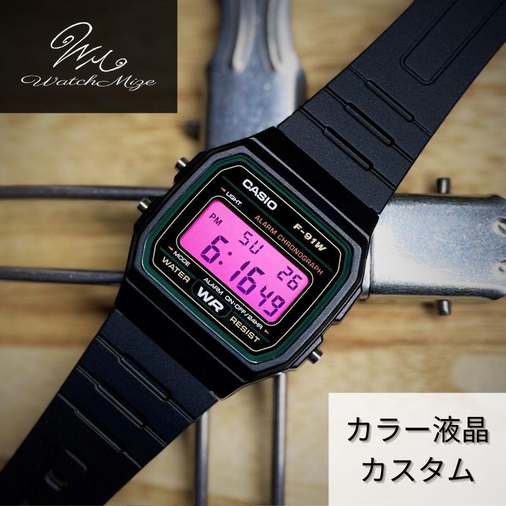 Color LCD custom F-91W-3JH base pink LCD model (CASIO base) Custom watch [Free shipping]