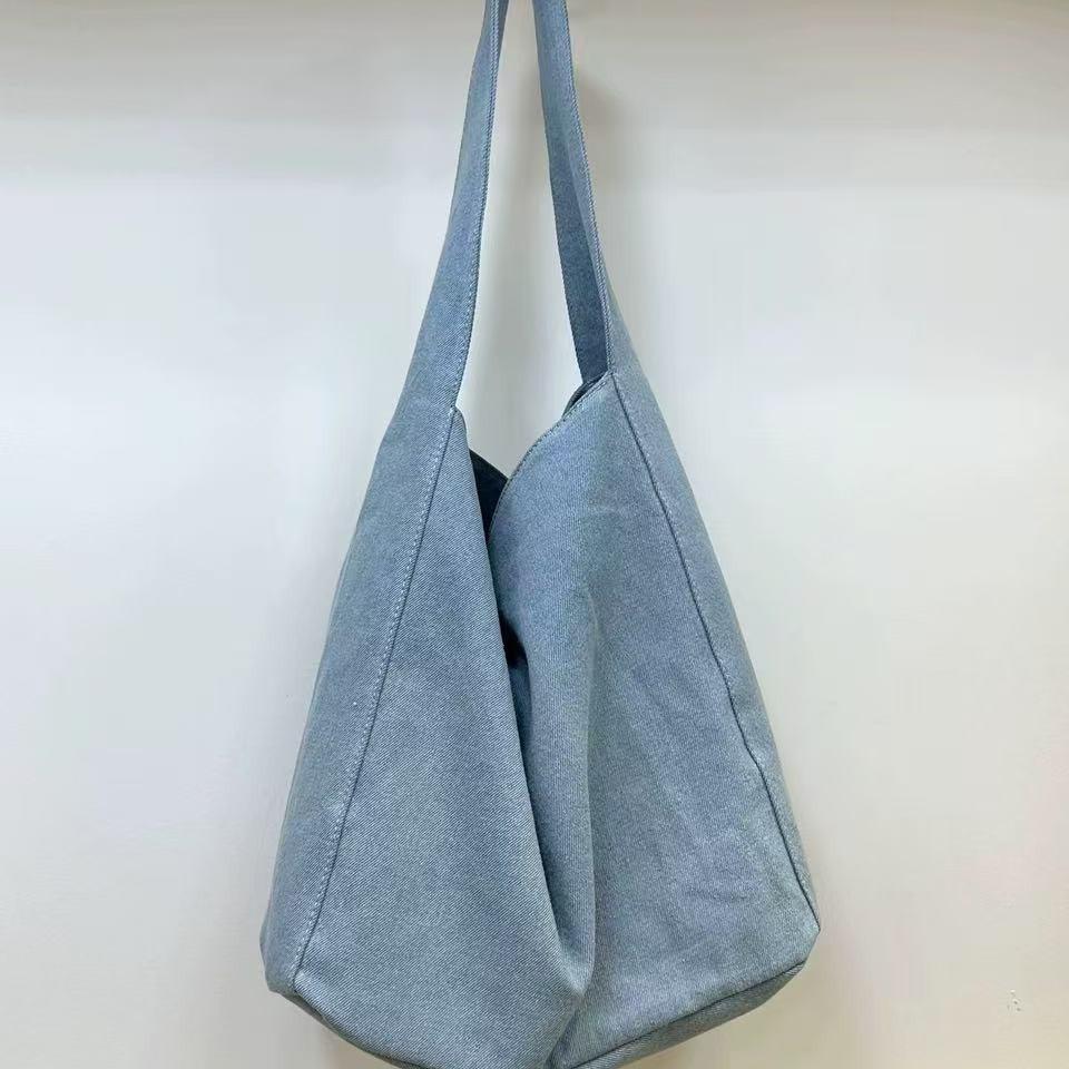 Korean Style Large Capacity Lazy Style Denim Canvas Bag New Niche Commuter Shoulder Bag Versatile Underarm Tote Bag