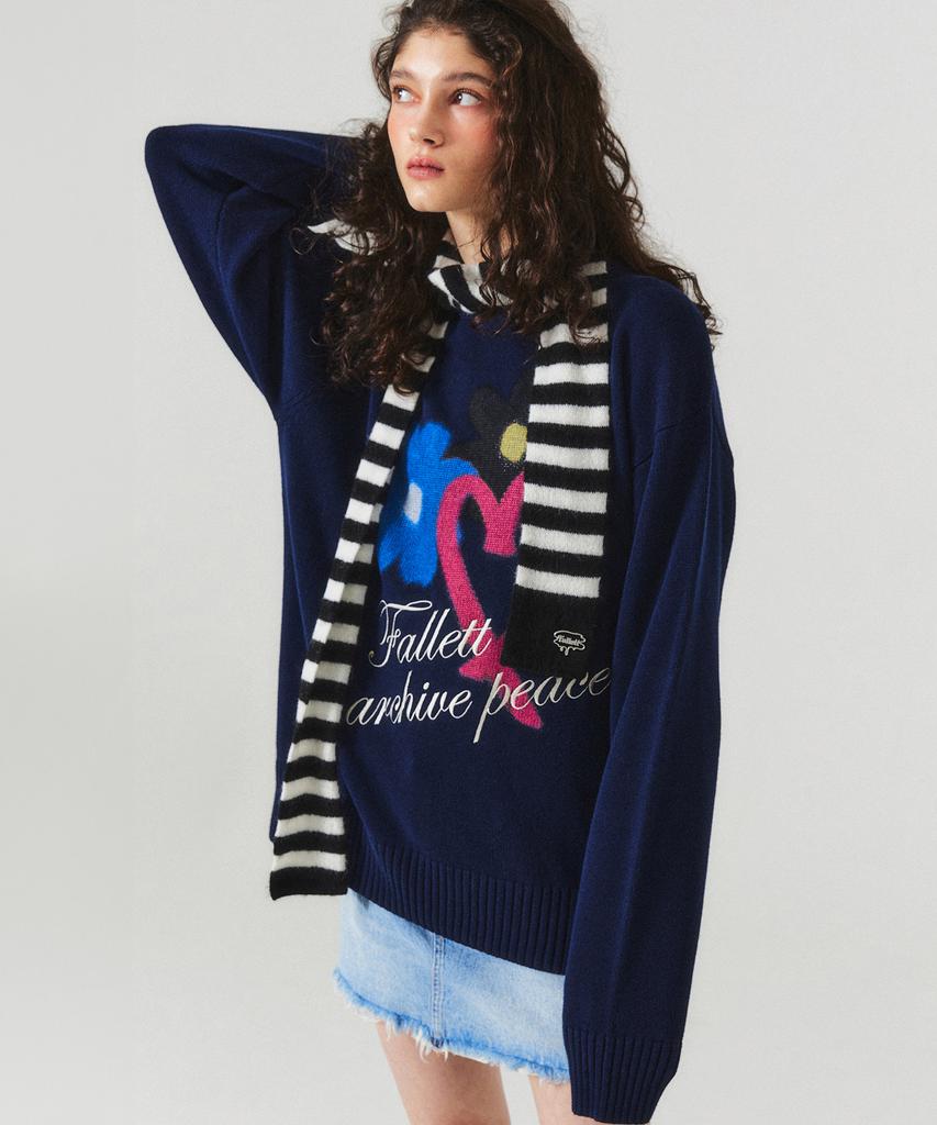 FALLETT Love Spray Long Sleeve Knit Navy