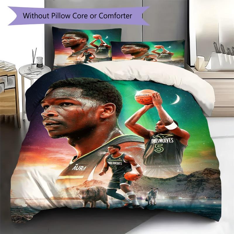 Basketball Player Starry Sky Wolf Print 3 Pieces Duvet Cover Set Sport Fan Bedding Bedroom Home Decor Without Pillow Core Comforter