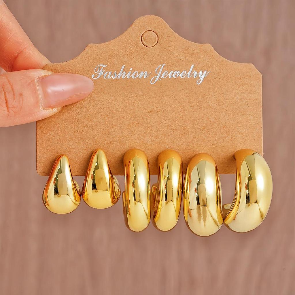 Women's Geometric Gold Teardrop and Twist Earring Set (3-9 Pairs)