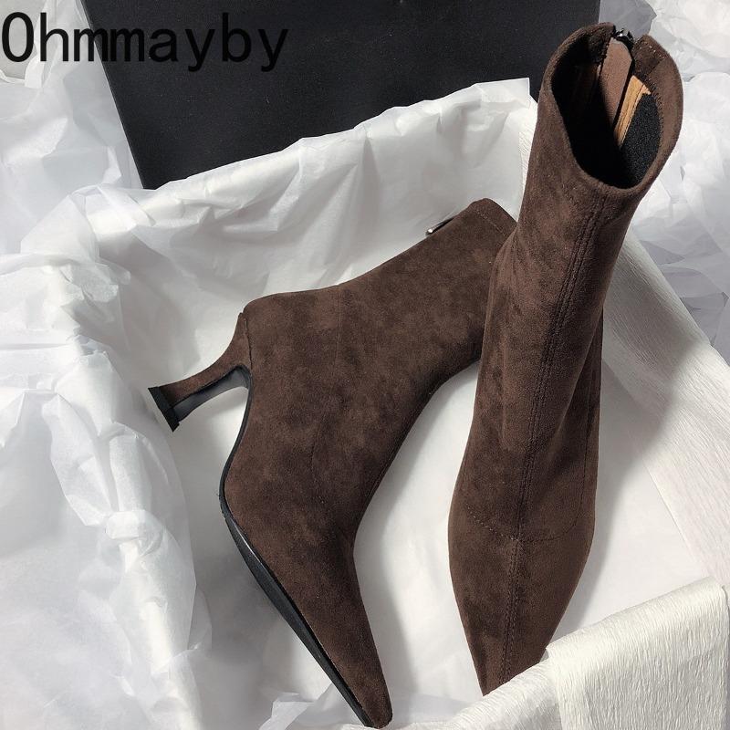 Vintage Pointed Toe High Heel Women Sock Ankle Boots Elegant Party Dress Shoes Stretch Slim Short Botas De Mujer
