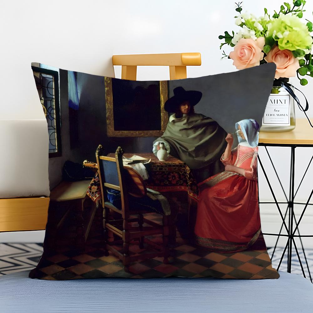 Detailed Luminous JJohannes Vermeer Cushion Cover Washable Linen Pillowcase Soft for Sofa Bed Cozy Home Room Decor