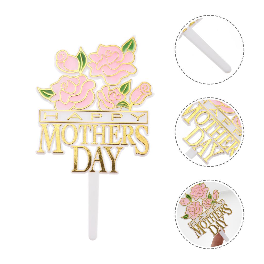 Mother's Day Card Gold Blocking Cake Toppers Decor Insert Rose Picks Dessert Plastic Party Supplies