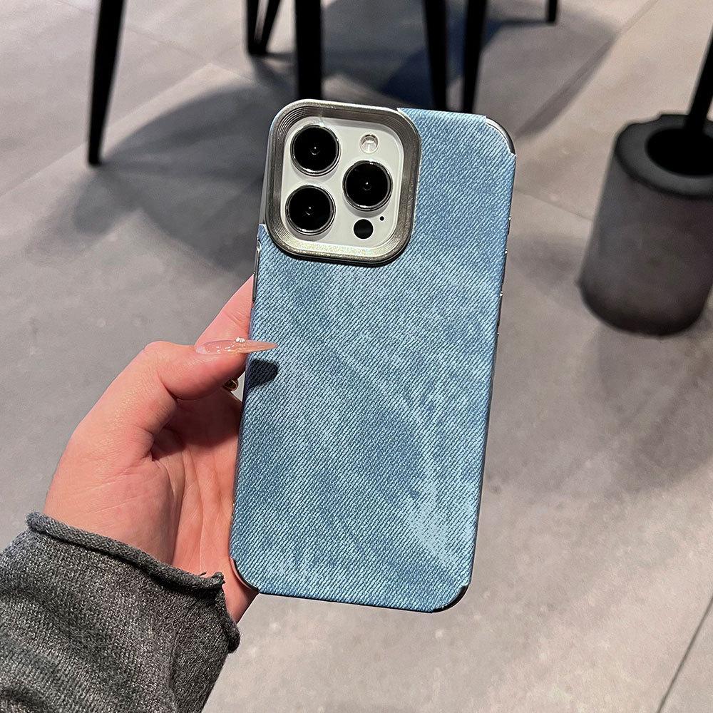 Sticky Denim Pattern Is Suitable for iPhone16 Mobile Phone Case Button Hollow Anti-drop Apple 17 Advanced Sense Protective Case 15