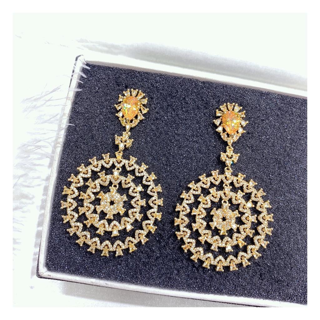 TIANSHE New Model Sector Long Style Pendant Earrings High-end Fashion Temperament Colorful Zircon Earrings