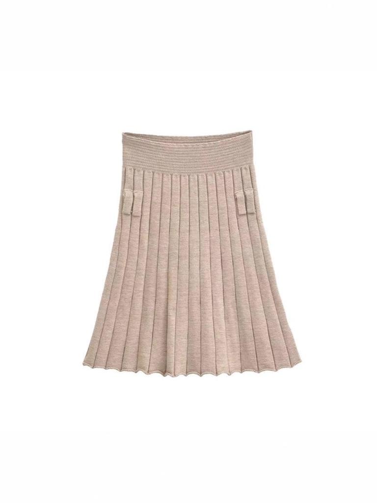 Elegant Korean Style A-Line Knit Skirt: High-Waisted, Slimming, Pleated, Versatile, Age-Reducing - Autumn/Winter 2025 Collection.