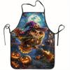 1pc Elegant Witch Owl Broomstick Design Apron - Magical Kitchen Cooking Party Costume Apparel for Women Men Durable