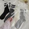 Women's Mid-Calf Lace Trim Socks - Summer Ballet Style with Bow Knot and Mary Jane Design.