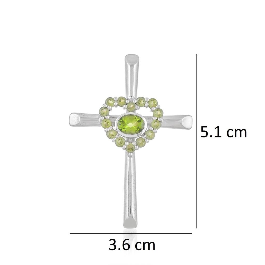 Peridot Cross Pendant: Sterling Silver Heart Charm