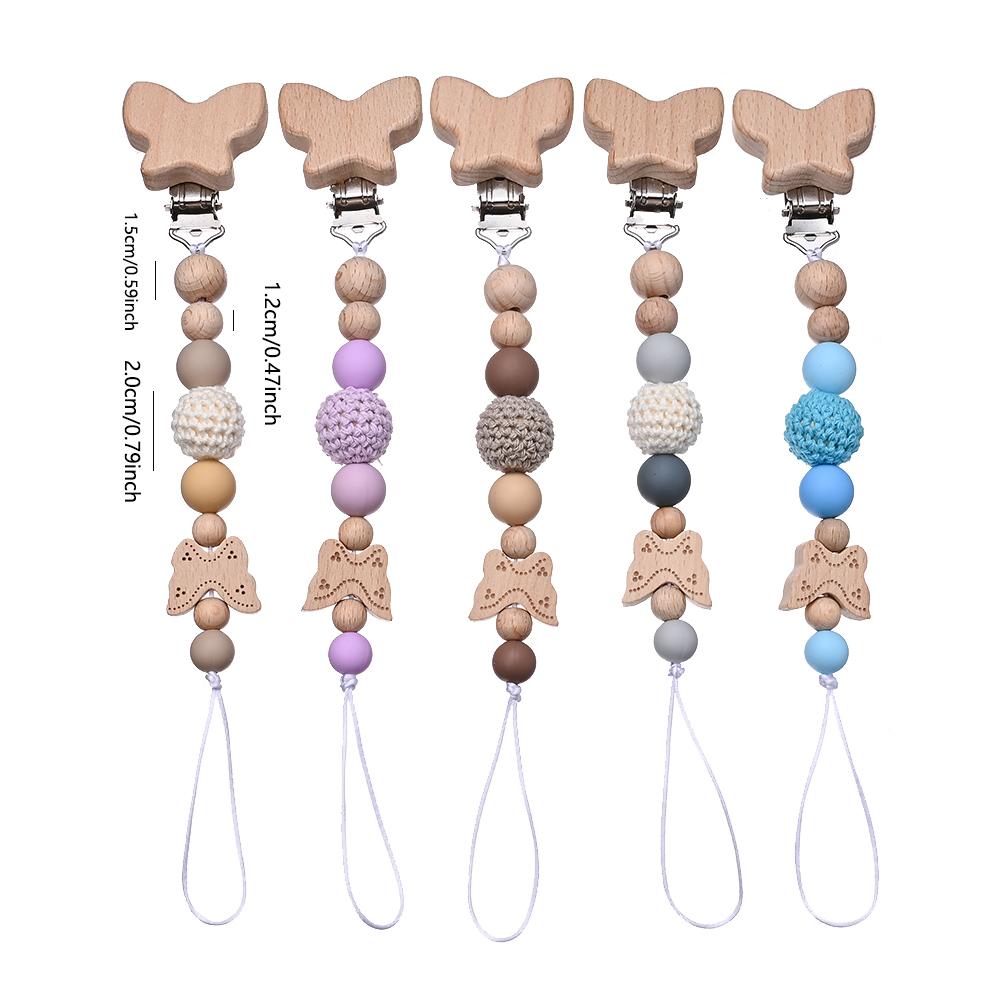 2Pcs Cartoon Animal Butterfly Beech Wooden Pacifier Baby Pacifier Clip Nipple Holder Dummy Holder Pacifier Clip for Baby Toys