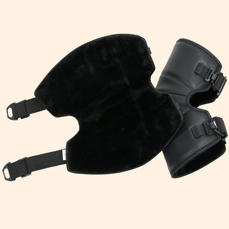 Electric Bike Black Leather Knee Pads Riding Warm Fleece Thickening Winter Motorcycle Knee Pads Windproof Short Adjustable