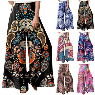 Pantalones de talla grande holgados de pierna recta informales con estampado de mujer