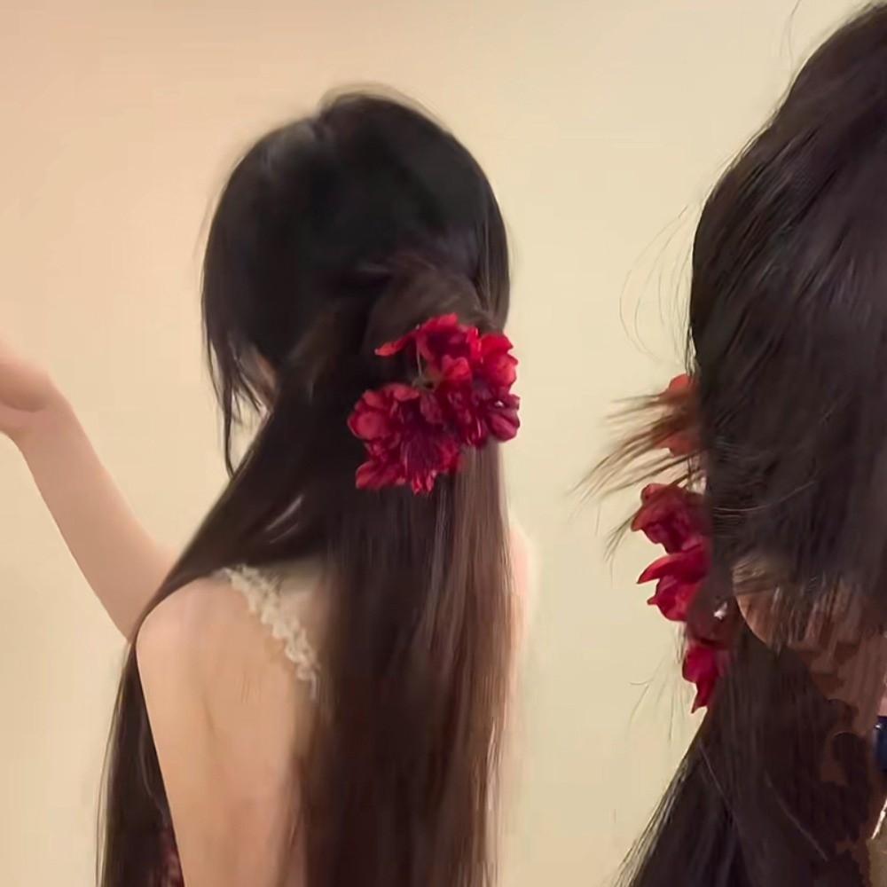 Red Rose Flower Hair Clips Artificial Flower Flower Petal Hairgrip Lily Tassels Hairpins Bridal