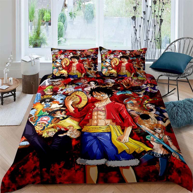 A Set of ONE PIECE Themed Bedding, 3D Digitally Printed, All-season Polyester Duvet Cover and 2 Pillowcases.